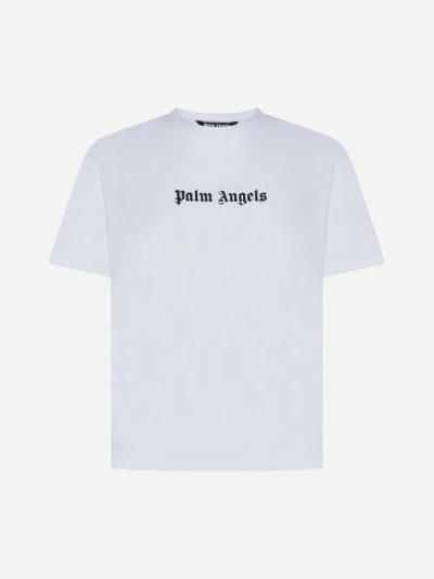 Shop Palm Angels Logo Cotton T-shirt In White,black