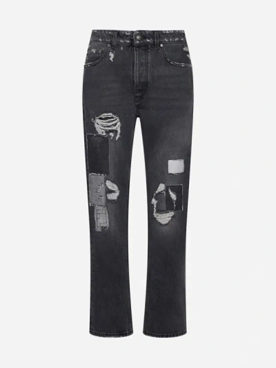 Shop Palm Angels Destroyed Jeans In Black,off White