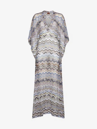 Shop Missoni Lame' Viscose Long Kaftan Dress In Multicolor