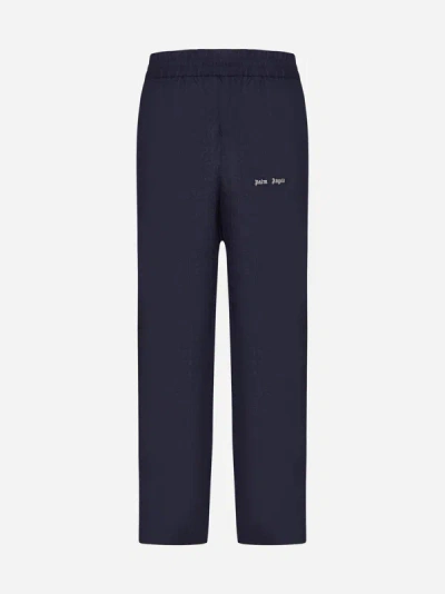 Shop Palm Angels Track Linen Trousers In Navy Blue,off White