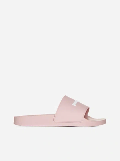 Shop Palm Angels Logo Rubber Pool Slides In Pink,white