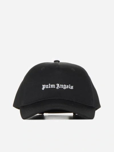 Shop Palm Angels Logo Cotton Baseball Cap In Black,off White