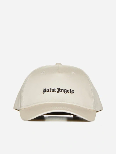 Shop Palm Angels Logo Cotton Baseball Cap In Off White,black