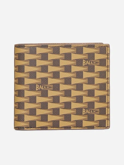 Shop Bally Monogram Leather Bifold Wallet In Brown