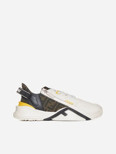 Shop Fendi Flow Leather And Ff Fabric Sneakers In White,multicolor