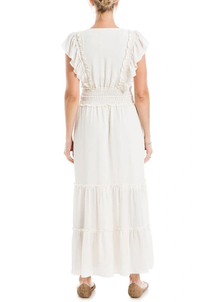 Max Studio Pebble Crepe Flutter Sleeve Maxi Dress In Ivory