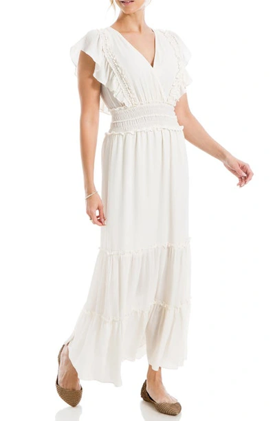 Max Studio Pebble Crepe Flutter Sleeve Maxi Dress In Ivory