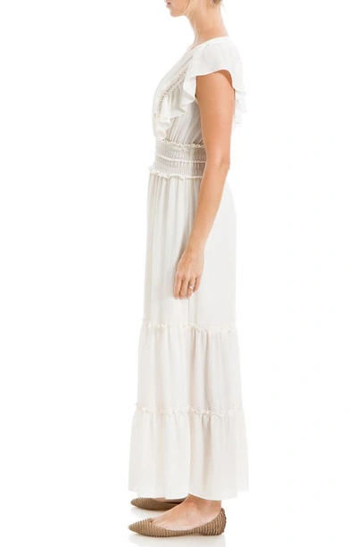 Max Studio Pebble Crepe Flutter Sleeve Maxi Dress In Ivory