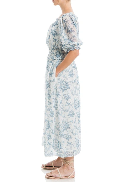 Shop Max Studio Off The Shoulder Maxi Dress In Cream/ Blue Floral Toile