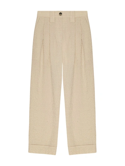 Shop Ganni Beige Textured Suiting Mid Waist Pants In Grey