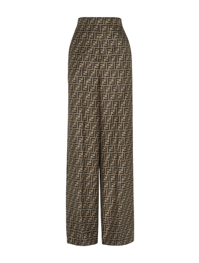 Shop Fendi Brown Silk Trousers