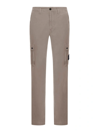 Shop Stone Island Cargo Pants With Logo Patch And Pockets In Stretch Cotton In Grey