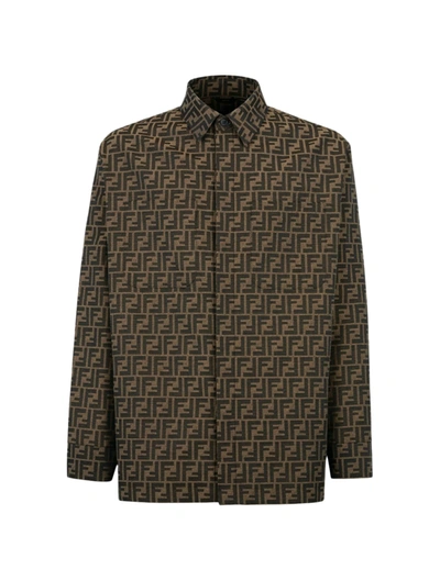 Shop Fendi Casual Jacket Overshirt Ff Logo In Brown