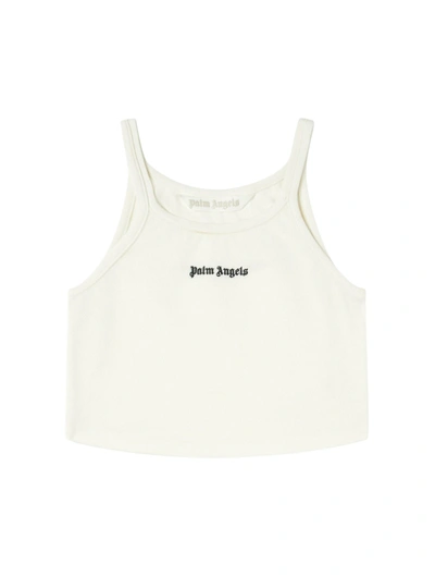 Shop Palm Angels Logo-print Cropped Tank Top In White