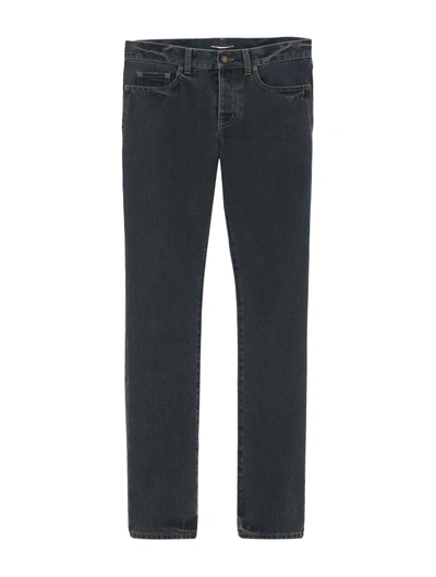 Shop Saint Laurent Slim Fit Jeans In Dark Black Blue Denim