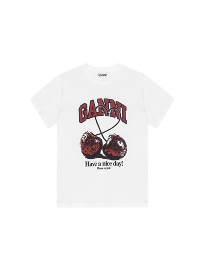 Shop Ganni T-shirt Cherry In White