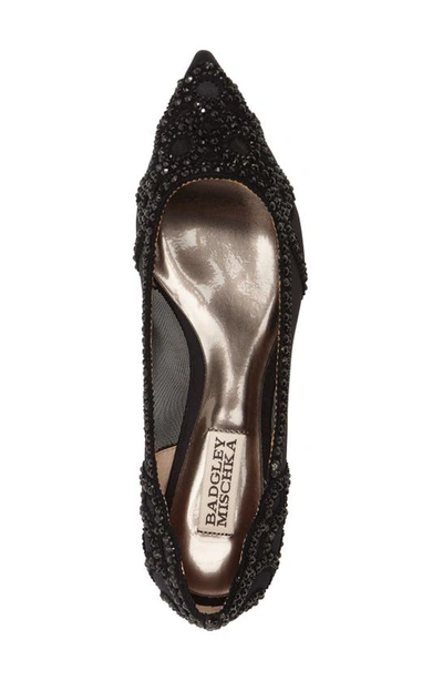 Shop Badgley Mischka Gigi Crystal Pointed Toe Flat In Black Satin
