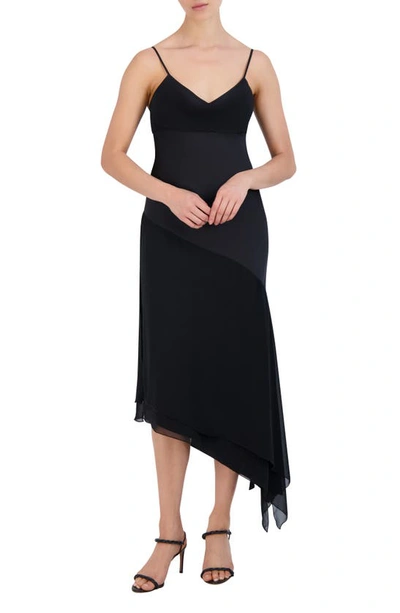 Shop Bcbg Asymmetric Midi Dress In Black Onyx