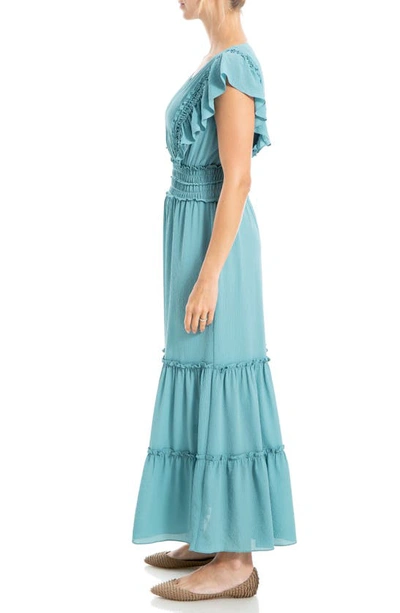 Shop Max Studio Pebble Crepe Flutter Sleeve Maxi Dress In Blue