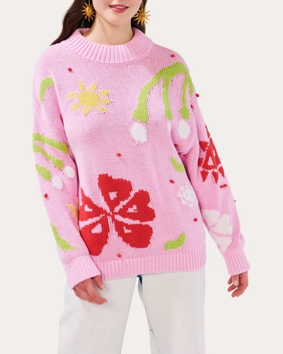 Shop Hayley Menzies Women's Jacquard Oversized Crewneck Sweater In Pink