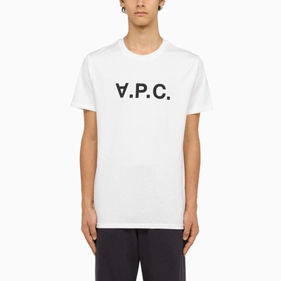 Shop Apc A.p.c. Logoed White Crewneck T-shirt In Blue