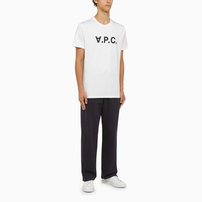 Shop Apc A.p.c. Logoed White Crewneck T-shirt In Blue