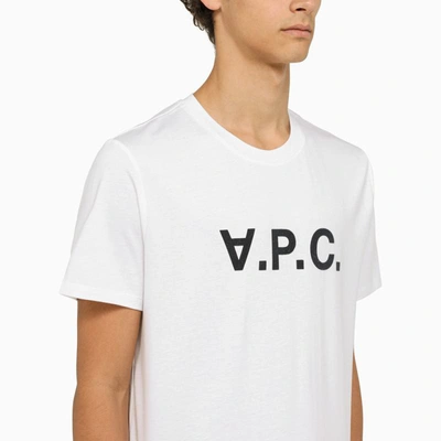 Shop Apc A.p.c. Logoed White Crewneck T-shirt In Blue