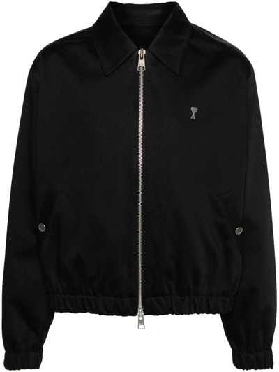 Shop Ami Alexandre Mattiussi Ami Paris -de-coeur Cotton Jacket In Noir