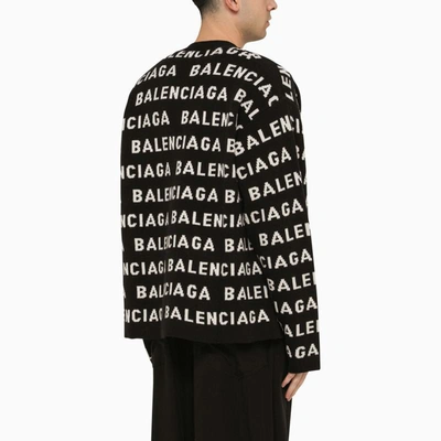 Shop Balenciaga Allover And White Logo Cardigan In Black