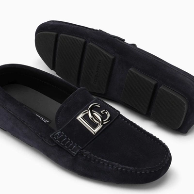 Shop Dolce & Gabbana Dolce&gabbana Suede Loafer With Logo In Blue