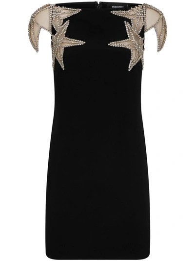 Shop Dsquared2 Star-embellished Strapless Minidress In Black