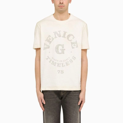 Shop Golden Goose White Oversize T-shirt With Print In Beige