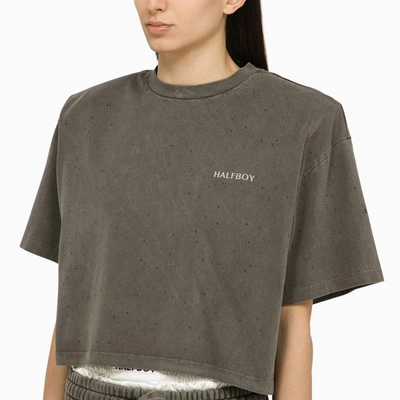 Shop Halfboy Cropped T-shirt With Maxi Shoulders In Washed-out Effect In Black