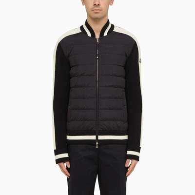 Shop Moncler Padded Cardigan With Zip In Blue