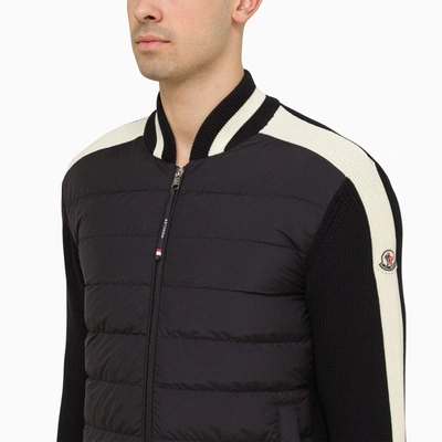 Shop Moncler Padded Cardigan With Zip In Blue