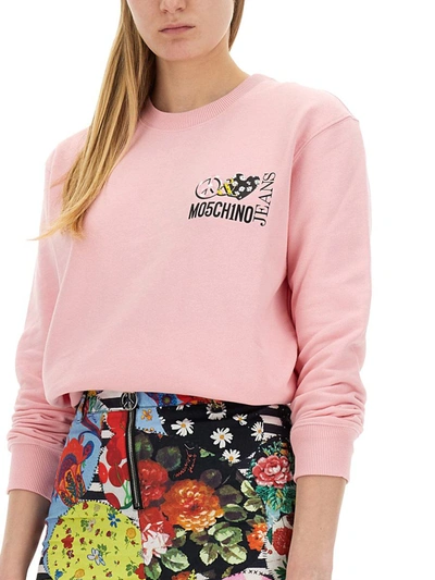 Shop Moschino Jeans Sweatshirt With Logo In Pink