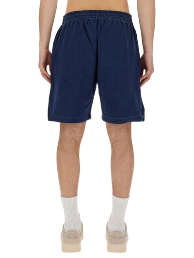 Msgm Bermuda Shorts With Embroidered Logo In Blue