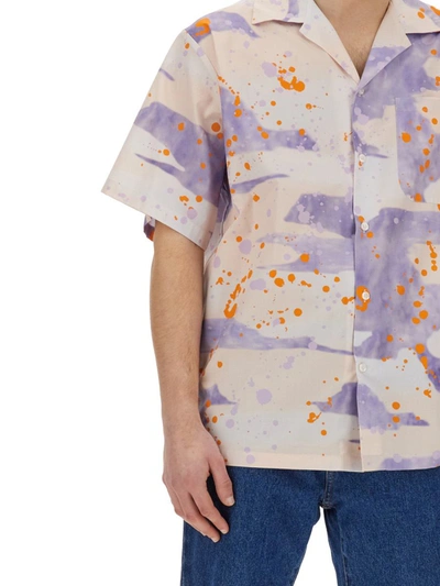 Shop Msgm Bowling Shirt With "dripping Camo" Print In Lilac