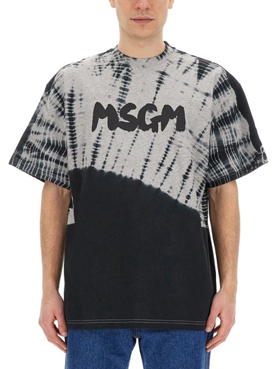 Shop Msgm T-shirt With New Brushed Logo In Grey