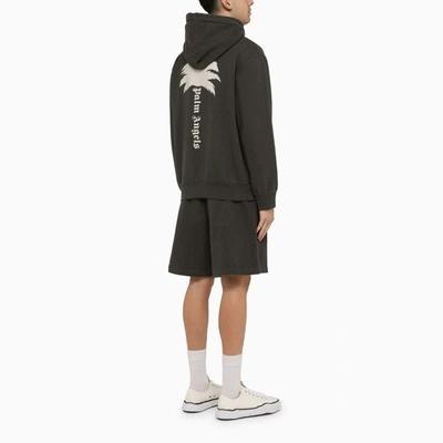 Shop Palm Angels Dark Hoodie With Logo Print In Grey