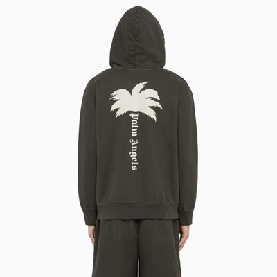 Shop Palm Angels Dark Hoodie With Logo Print In Grey
