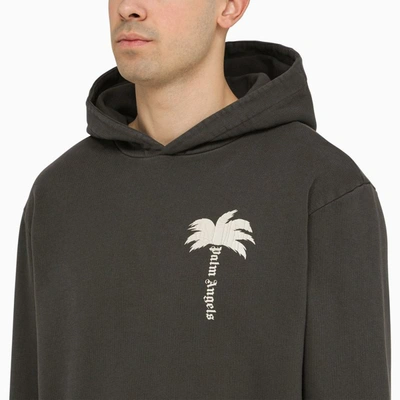 Shop Palm Angels Dark Hoodie With Logo Print In Grey