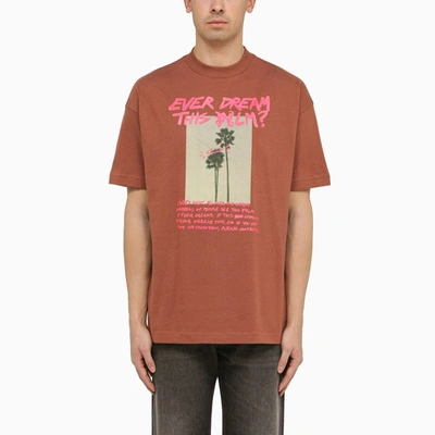Shop Palm Angels Hazelnut-coloured T-shirt With Print In Brown