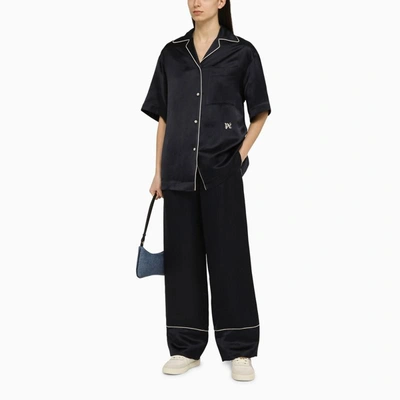 Shop Palm Angels Navy Blend Trousers In Blue
