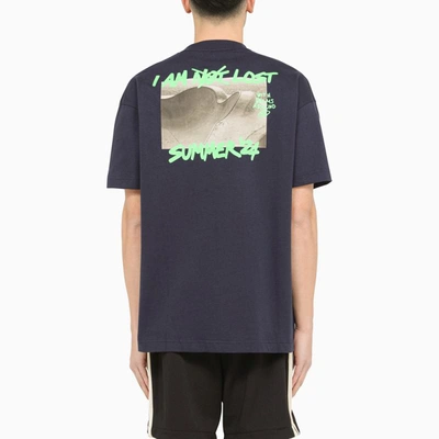 Shop Palm Angels Navy T-shirt With Print In Blue
