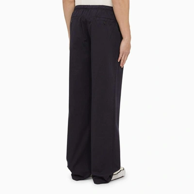Shop Palm Angels Navy Trousers With Logo In Blue