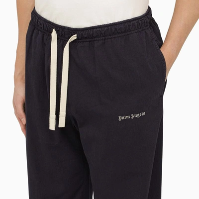 Shop Palm Angels Navy Trousers With Logo In Blue