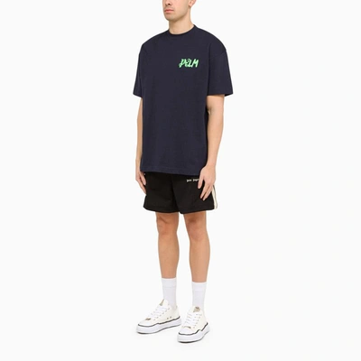 Shop Palm Angels Navy T-shirt With Print In Blue