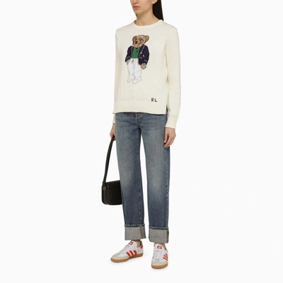 Shop Polo Ralph Lauren Cream Polo Bear Sweater In White