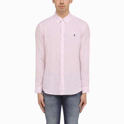 Shop Polo Ralph Lauren Custom Fit Oxford Pink/white Shirt